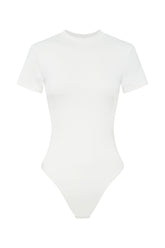 Francesca Crew Neck Short Sleeve Bodysuit - White